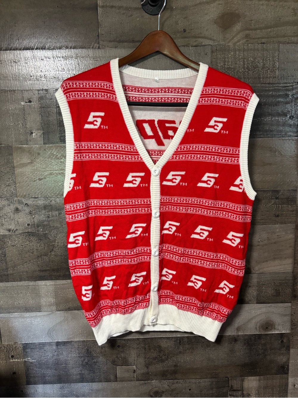 Snap-on Tools Red Knit Button-Front Holiday Ugly Sweater Vest with White Trim XL